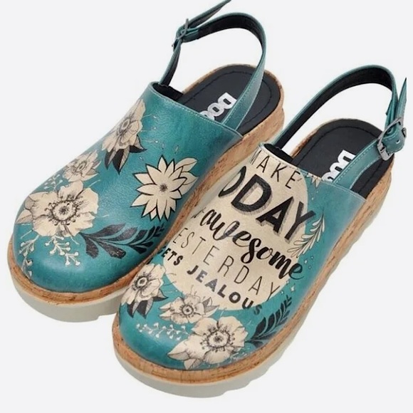 New DOGO Vegan Leather Wedge Sandals - Make Today So Awesome Design blue cream 9 - Picture 2 of 12